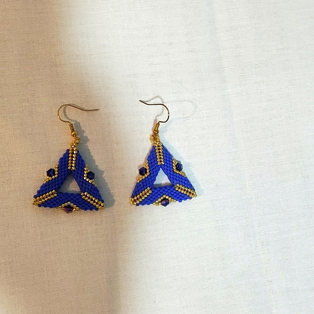 Handmade beaded triangle and crystal earrings